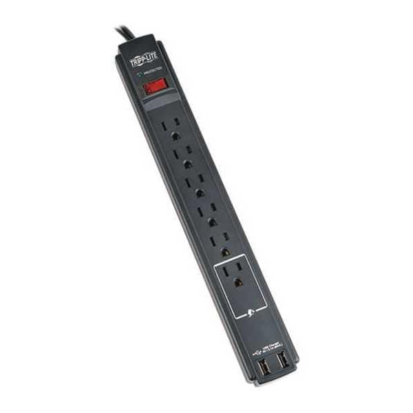 Tripp Lite Surge, 6 Outlet, 6ft cord, 990J, 2xUSB, TAA - TLP606USBBTAA