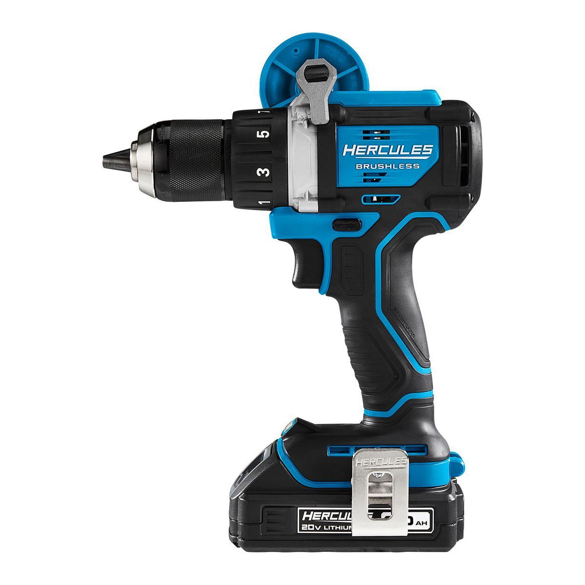 Kit inalámbrico Hercules 20V Brushless de 1/2 pulgadas con taladro/destornillador, mango lateral, batería de 2 Ah y cargador - 70067.