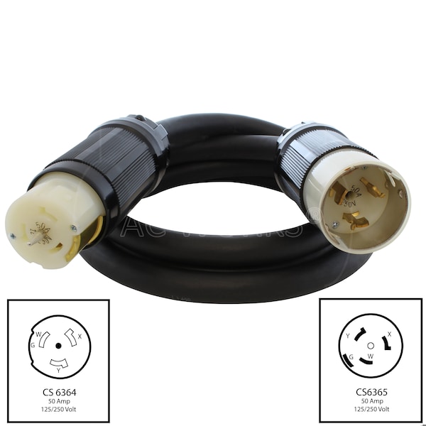Ac Works 25ft SOOW 6/4 CS6365 to CS6364 Temp Power 50A Generator Cord - TESS2-025