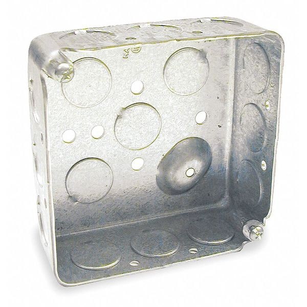 Raco Electrical Box, Square, 2 Gangs, Galvanized Zinc, 1-1/2 in D, 4 in W, 4 in L, 21 cu in Capacity - 190