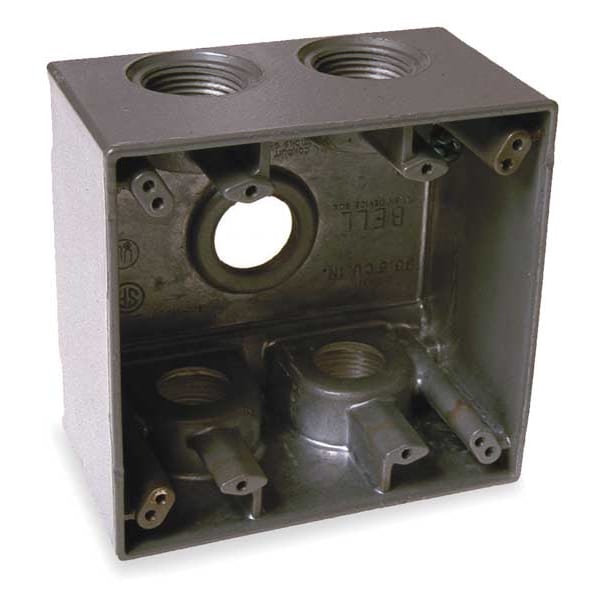 Bell Outdoor Weatherproof Electrical Box, 36 cu in, Double Gang Box Type, 2 Gangs, Aluminum, Square Shape - 5388-0