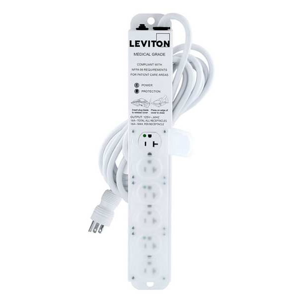 Leviton Outlet Strip, 20 A, 15 ft Cord L, 6 Outlets - 5306M-2S5
