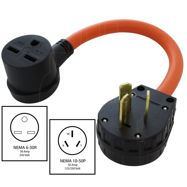 Ac Works 10-50P 3-Prong Older Range/Welder/Dryer Plug to 6-30R 3-Prong 30 Amp 250 Volt HVAC Female Adapter - S1050630-018