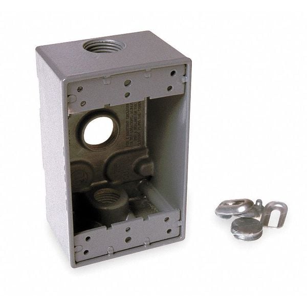 Bell Outdoor Weatherproof Electrical Box, 1 Gang, 3/4 in Hub Size, 3 Inlets, 4.5 in L, 2.75 in W, Aluminum, Gray - 5324-0