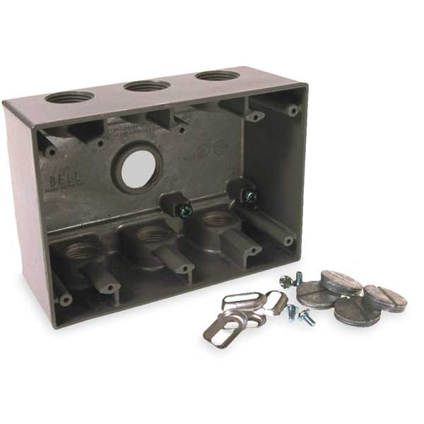 Bell Outdoor Weatherproof Electrical Box, 55 cu in, Three Gang Box Type, 3 Gangs, Aluminum, Rectangular Shape - 5390-0