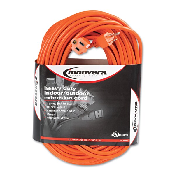 Innovera Extension Cord, Indoor/Outdoor, 1 Outlets, Orange, 100 ft - IVR72200