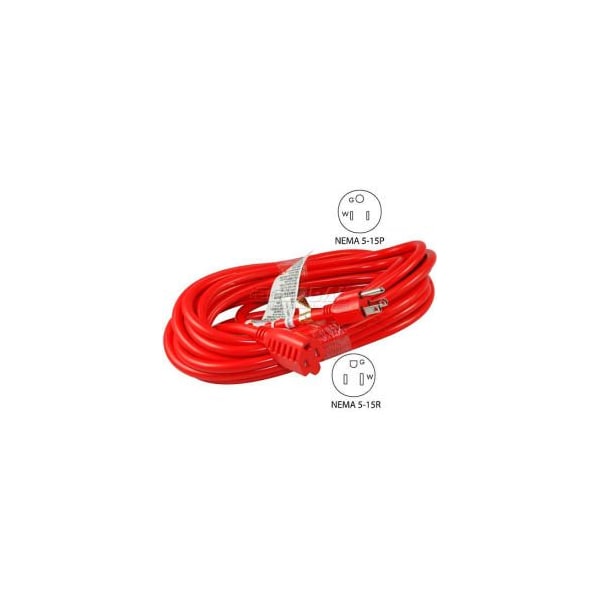 Conntek SJTW Extension Cord, 14 AWG, Outdoor, 14/3, 1 Outlets, 5-15R, Red, 5-15P, 25 ft - 20241-025
