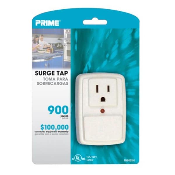 Prime 1 Outlet White 900J Surge Tap with End of Service Alarm - PR311519