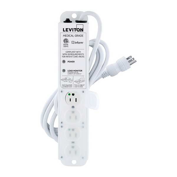 Leviton Outlet Strip, 15 A, 7 ft Cord L, 4 Outlets - 53C4M-1N7