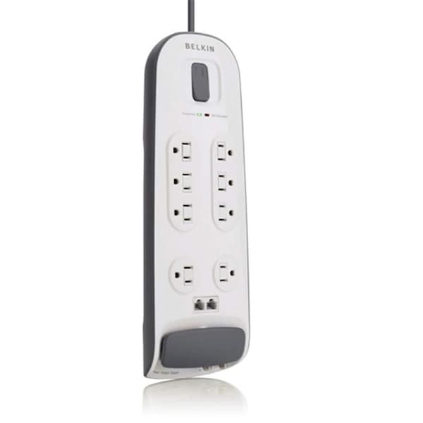 Fasttrack 8-Outlet Surge Protector With Telephone Protection - White 6' Power Cord - FA634907