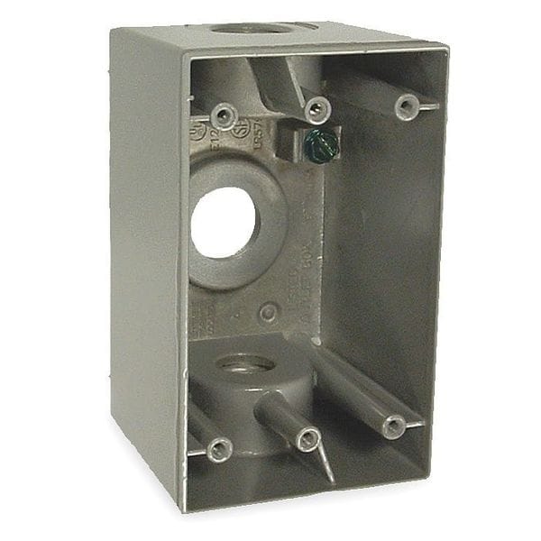 Bell Outdoor Weatherproof Electrical Box, 1 Gang, 1/2 in Hub Size, 3 Inlets, 4.5 in L, 2.75 in W, Aluminum, Gray - 5385-0