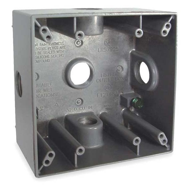Bell Outdoor Weatherproof Electrical Box, 32 cu in, Double Gang Box Type, 2 Gangs, Aluminum, Square Shape - 5342-0