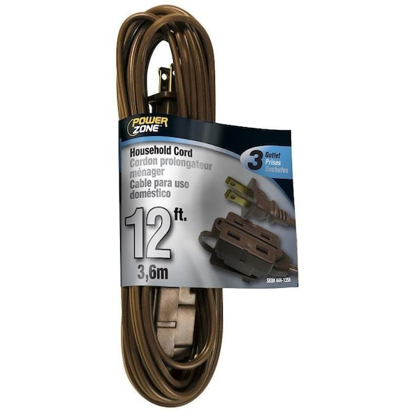 Powerzone Extension Cord, 16 AWG, Indoor, 3 Outlets, 12 ft - EC670612