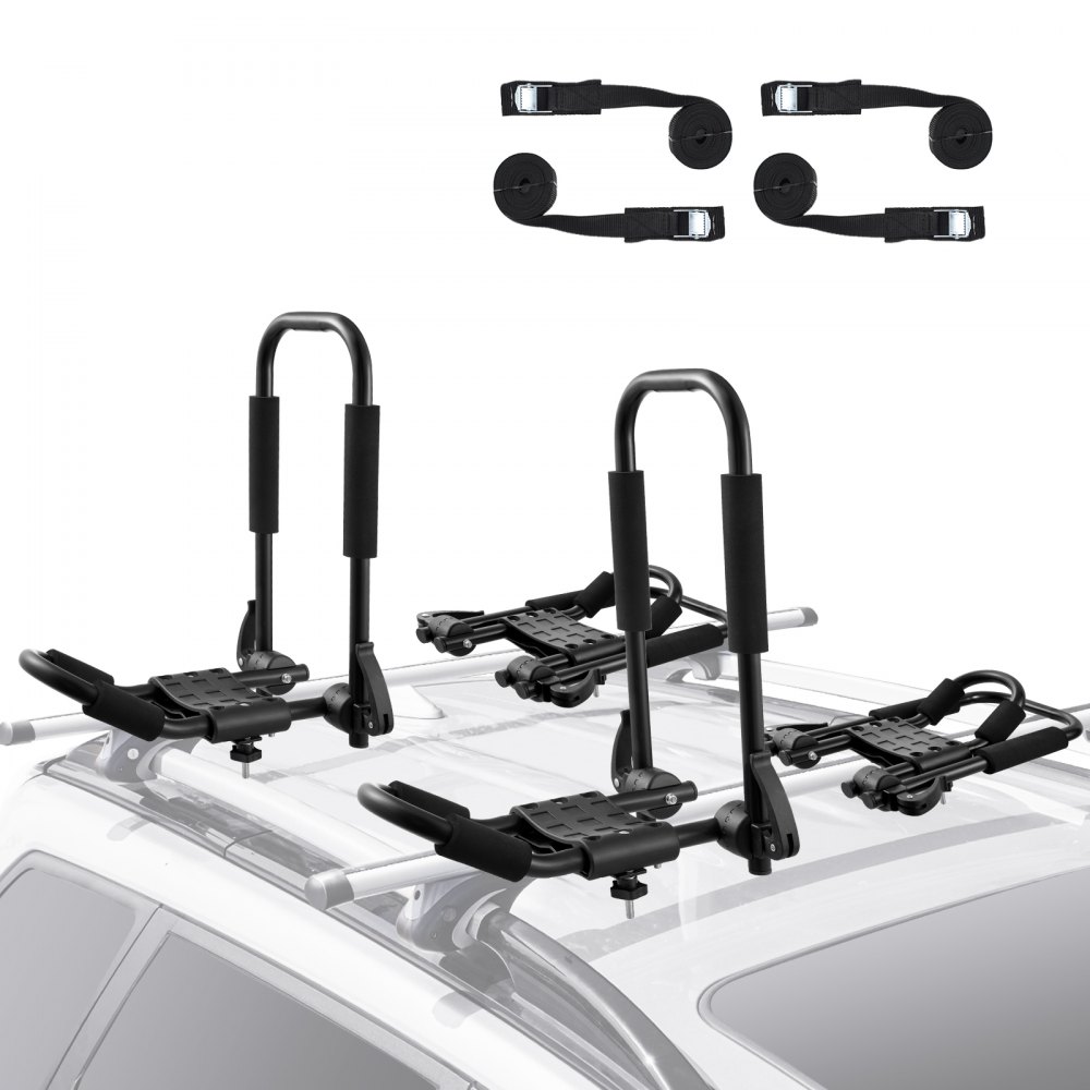 VEVOR Kayak Roof Rack 2 Pairs J-Bar, Soft Roof Rack Quick Folding, Top Mount Tie Down, Carrier for kayak, Surf Board, Canoe, SUP, Ski Board, Mount on Car, SUV, Truck, 2 Kayaks - JXKZDKHJG4J0QGDRNV0