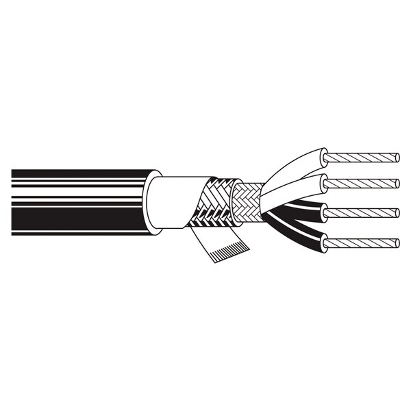 Belden Multi-Conductor Cable, 20 AWG, 4 C, Black, EPDM Rubber, Stranded, 600V AC, Indoor - 8424 0101000
