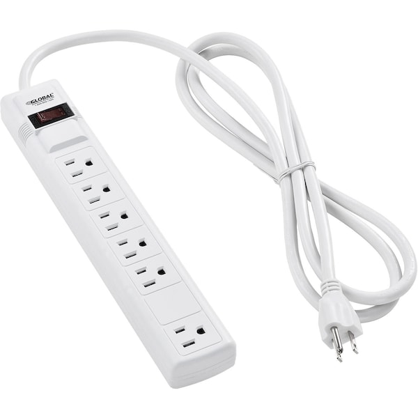 Global Industrial 12 5+1 Outlet Strip & Surge Protector, 900 Joules, 6-ft Cord, White - 501618