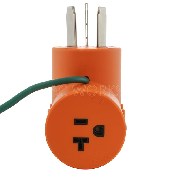 Ac Works 50A 125/250V NEMA 10-50 3-Prong Old Style Range/Welder Plug to NEMA 5-20 Household Connector - AD1050520
