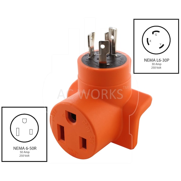 Ac Works L6-30P 30A 250V Locking Plug to 6-50 Welder Connector - WDL630650