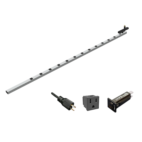 Hammond 15A 12 Outlet Vertical Strip w/ switch, 15 ft. shielded cord, 77 in. long, Toolless Mount - 1588H12D1JV