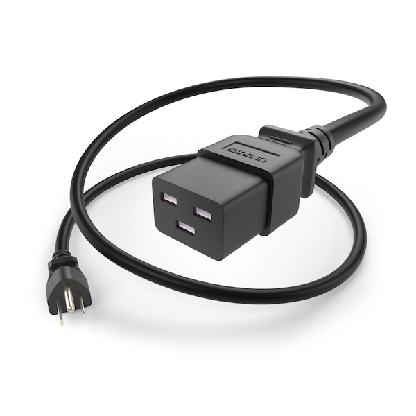 Unirise Usa 3Ft Black 5/15P-C19 Power Cord, Sjt, 15Amp, 250V - PWCD-515PC19-15A-03F-BLK