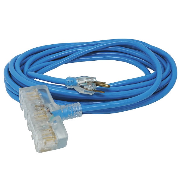 Southwire SJTW Extension Cord, 14 AWG, Outdoor, 14/3, 3 Outlets, 5-15R, Blue, PVC, 5-15P, 50 ft - 32688806