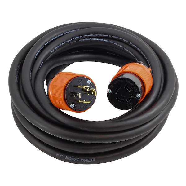Ac Works SOOW; Cold Weather Extension Cord, 12 AWG, Indoor/Outdoor, 12/4, 1 Outlets, Black, Rubber, Nylon - L1420PR-025