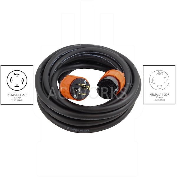 Ac Works SOOW; Cold Weather Extension Cord, 12 AWG, Indoor/Outdoor, 12/4, 1 Outlets, Black, Rubber, Nylon - L1420PR-025