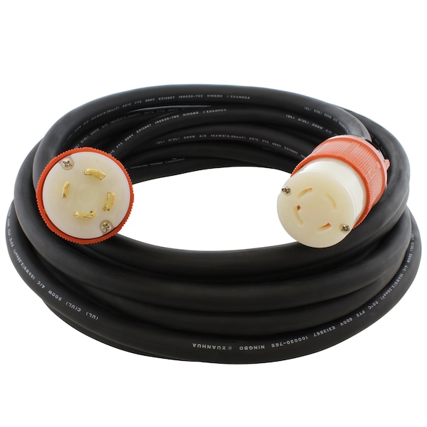 Ac Works SOOW Extension Cord, 10 AWG, Indoor/Outdoor, 10/4, 1 Outlets, L16-30R, Black, Rubber, L16-30P - L1630PR-050