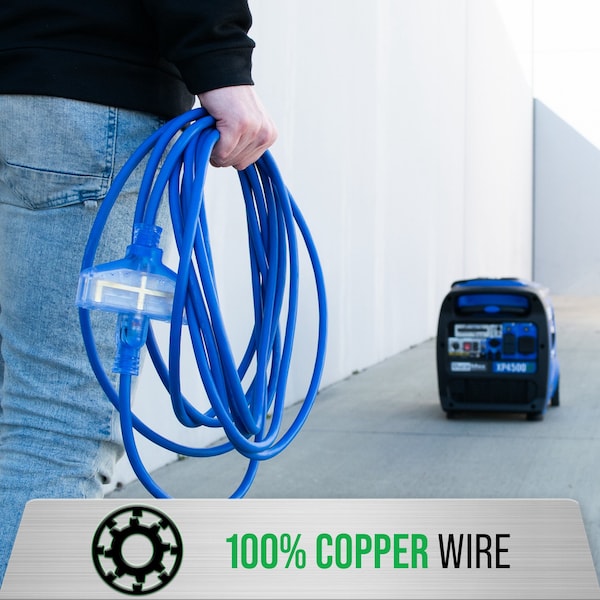 Duromax SJEOOW Extension Cord, 10 AWG, Indoor/Outdoor, 3 Outlets, Blue, PVC, 25 ft - XPX10025C