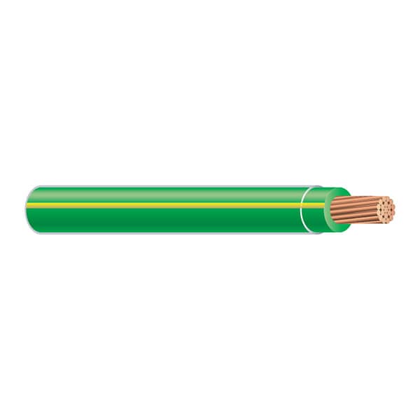 Southwire THHN; THWN, Building Wire, Copper, 10 AWG, 1C, Green; Yellow Stripe, Stranded, 500 ft - 66311202