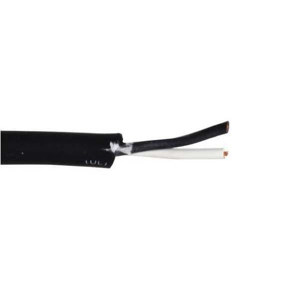Zoro Select Portable Cord, SOOW, 18 AWG, 2 C, Black, Rubber, Stranded, 600V, Indoor/Outdoor - E3668