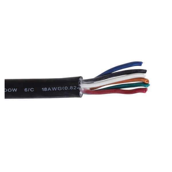 Zoro Select Portable Cord, SOOW, 18 AWG, 6 C, Black, Rubber, Stranded, 600V, Indoor/Outdoor - E3635