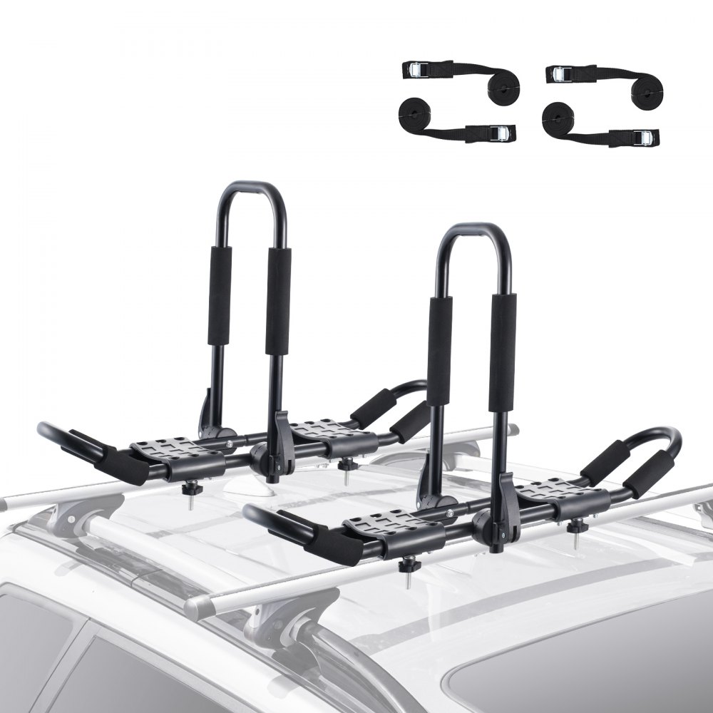 VEVOR Kayak Roof Rack 1 Pair J-Bar, Soft Roof Rack, Top Mount Tie Down, Carrier for kayak, Surf Board, Canoe, SUP, Ski Board, Mount on Car, SUV, Truck, 2 Kayaks - 2H1KHJG2J000BSG1PV0