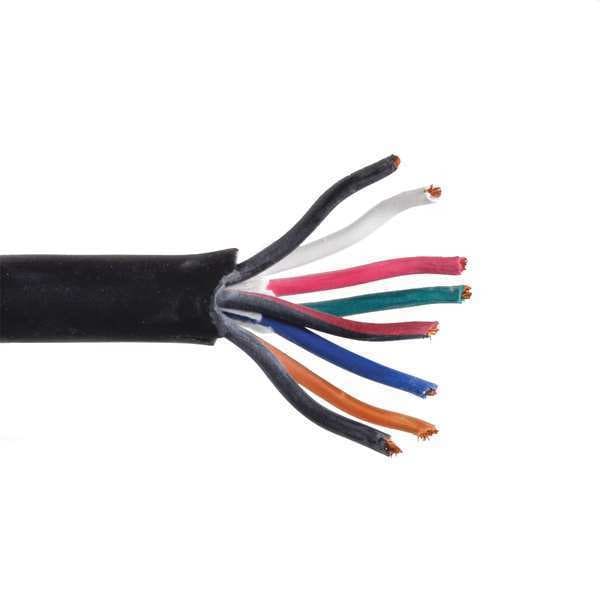 Zoro Select Portable Cord, SOOW, 16 AWG, 8 C, Black, Rubber, Stranded, 600V, Indoor/Outdoor - E3658
