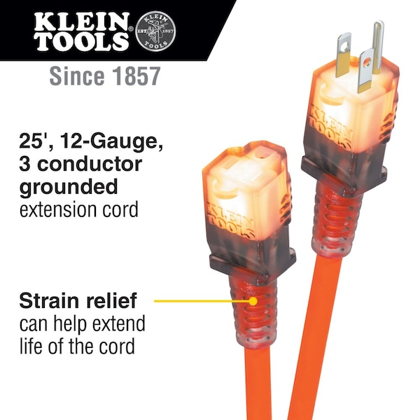 Klein Tools SJEOW Extension Cord, 12 AWG, Indoor/Outdoor, TPE, 25 feet - EXC2515