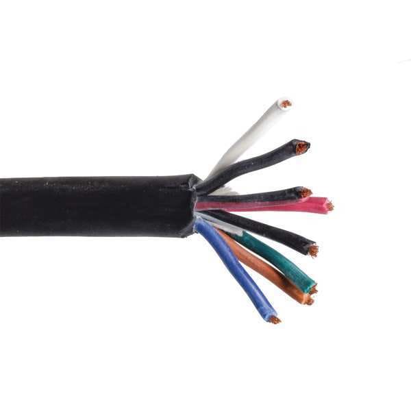 Zoro Select Portable Cord, SOOW, 16 AWG, 8 C, Black, Rubber, Stranded, 600V, Indoor/Outdoor - E3641