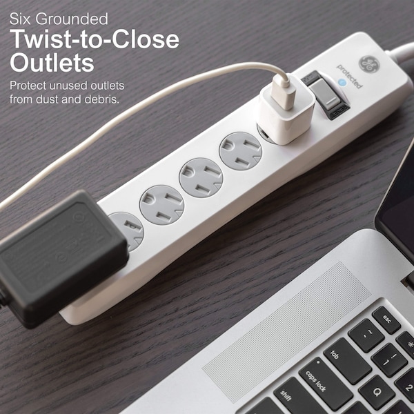 Ge GE 6 Outlet Surge Protector, 8 Ft Cord, 800 Joules, White, 14014 - 14014