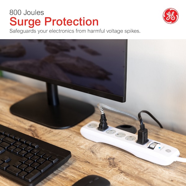 Ge GE 6 Outlet Surge Protector, 8 Ft Cord, 800 Joules, White, 14014 - 14014