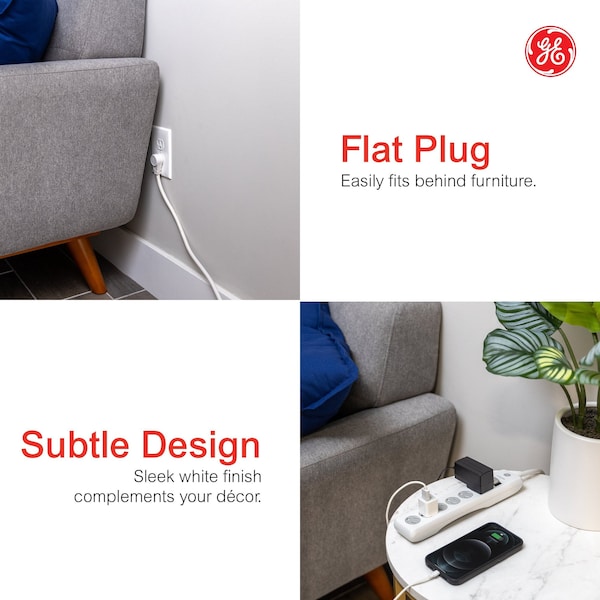 Ge GE 6 Outlet Surge Protector, 8 Ft Cord, 800 Joules, White, 14014 - 14014