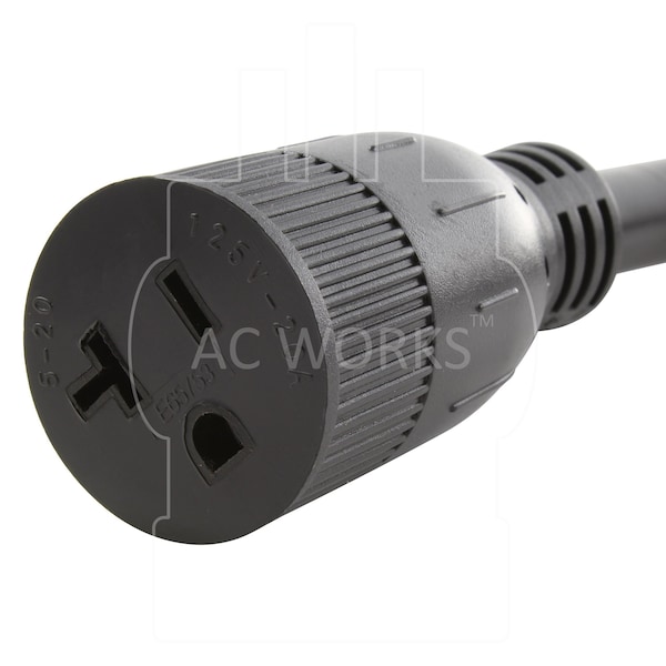 Ac Works 1FT STW 12/3 15A to 20A 125V UL Listed Adapter Cord 20A T-blade - 515520-012UL