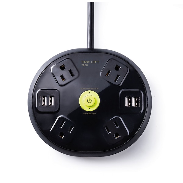Easylife Tech Base Power Strip 4 Outlet 4 USB 1200 J Surge Protection with 6 ft Cord - 0-2514-N