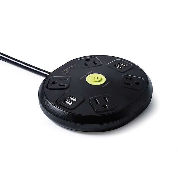 Easylife Tech Base Power Strip 4 Outlet 4 USB 1200 J Surge Protection with 6 ft Cord - 0-2514-N