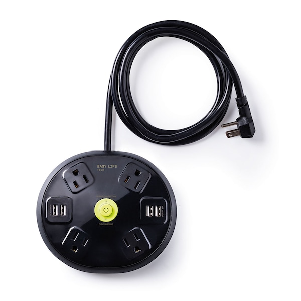 Easylife Tech Base Power Strip 4 Outlet 4 USB 1200 J Surge Protection with 6 ft Cord - 0-2514-N