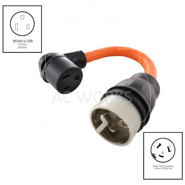 Ac Works 1.5FT SS2-50P/ CS6365 50A 125/250V Locking Plug NEMA 6-50R 50A 250V Adapter - WDSS2650-018