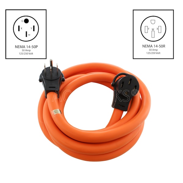Ac Works 25ft RV/ EV/ Generator 50A 125/250V NEMA 14-50 Power Cord With Handles - 1450PR-025
