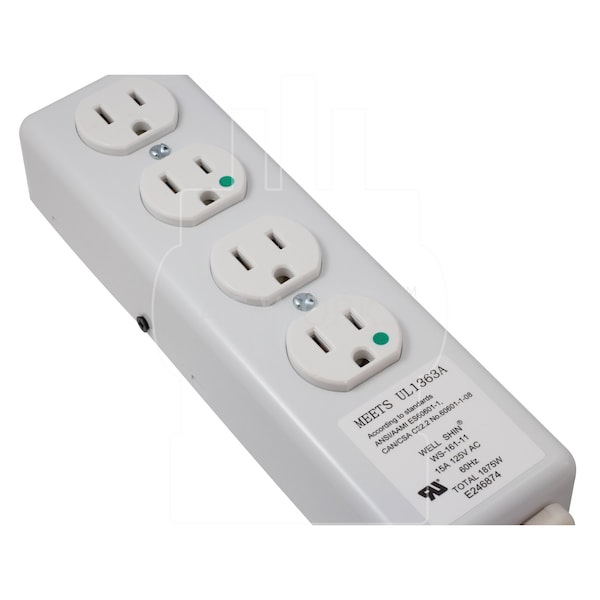 Ac Works 15FT 15A 14/3 Medical/ Hospital Grade Power Strip with 4 Outlets - MD203-15