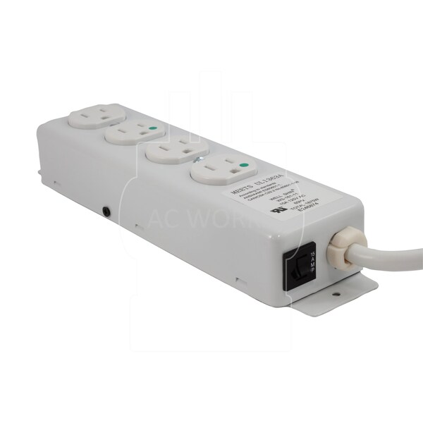Ac Works 15FT 15A 14/3 Medical/ Hospital Grade Power Strip with 4 Outlets - MD203-15
