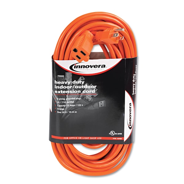 Innovera Extension Cord, Indoor/Outdoor, 1 Outlets, Orange, 50 ft - IVR72250