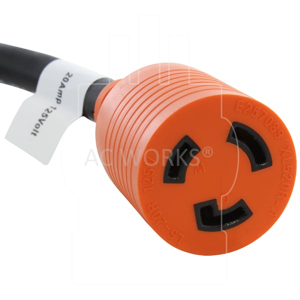 Ac Works SOOW; Cold Weather Extension Cord, 12 AWG, Indoor/Outdoor, 12/3, 1 Outlets, Black, Rubber, L5-20P - L520PR-010