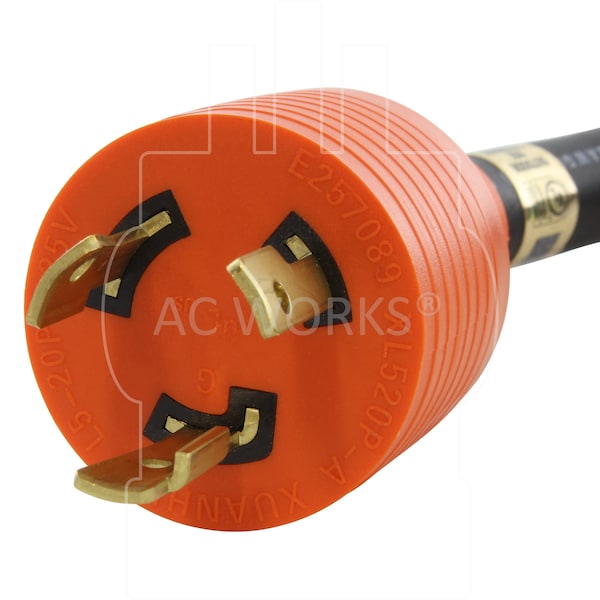 Ac Works SOOW; Cold Weather Extension Cord, 12 AWG, Indoor/Outdoor, 12/3, 1 Outlets, Black, Rubber, L5-20P - L520PR-010